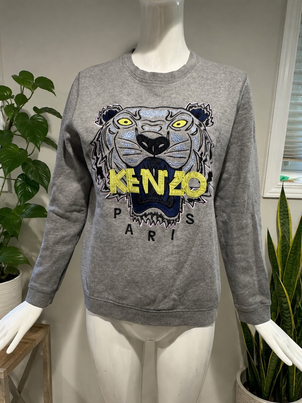 Kenzo Paris Tiger Embroidered Sweatshirt Grey Size Large